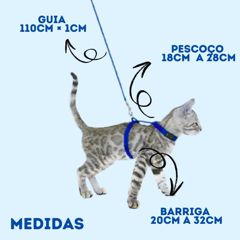 Coleira Peitoral Com Guia Gato Pet Shop Ajustavel E Guia