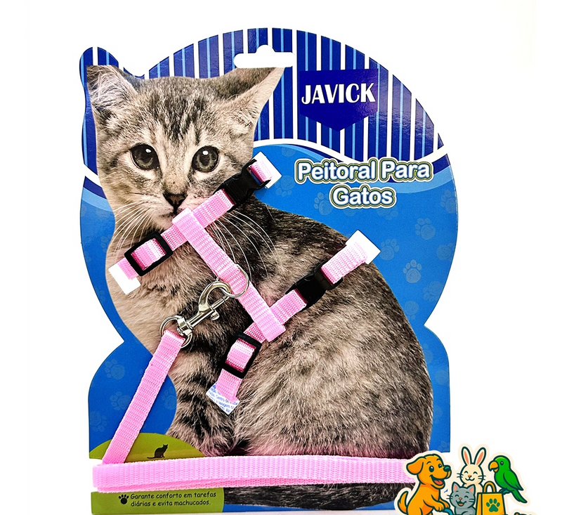 Kit Guia e Coleira de Nylon Ajustável para Gatos Colors