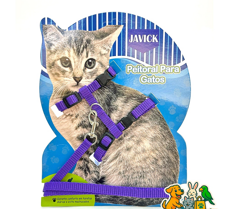 Kit Guia e Coleira de Nylon Ajustável para Gatos Colors