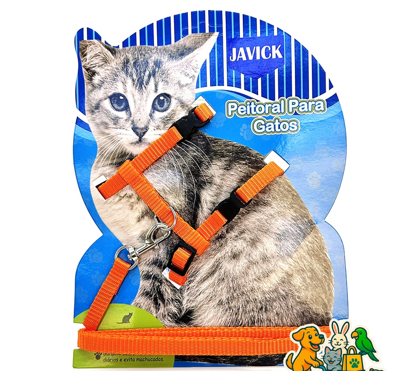 Kit Guia e Coleira de Nylon Ajustável para Gatos