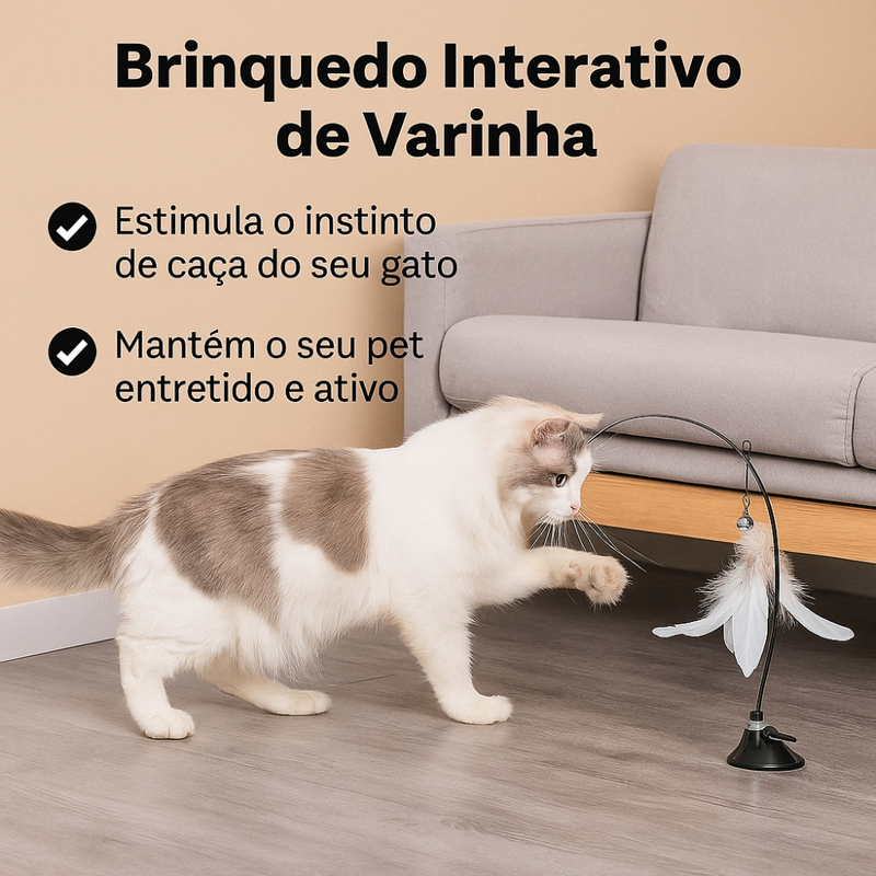 Kit 2 Brinquedo Varinha Gato Pena de Passaro Com Ventosa Fixa No Chao