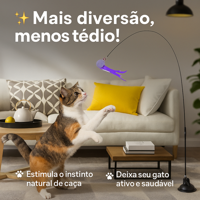 Kit 2 Brinquedo Varinha Gato Pena de Passaro Com Ventosa Fixa No Chao