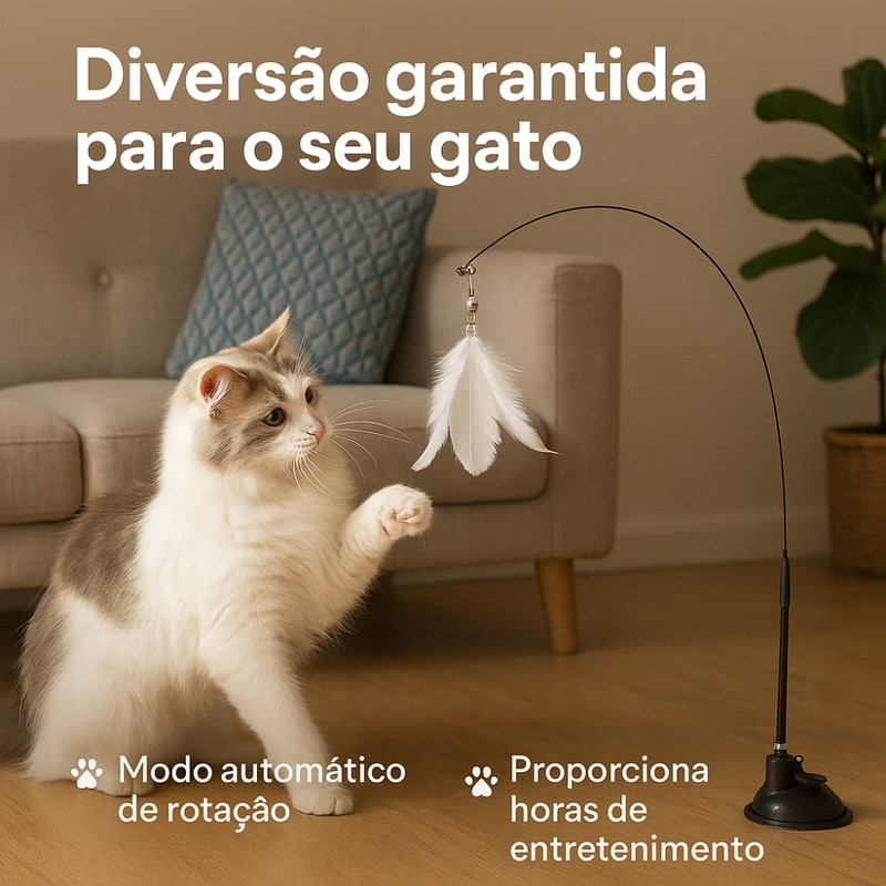 Kit 2 Brinquedo Varinha Gato Pena de Passaro Com Ventosa Fixa No Chao