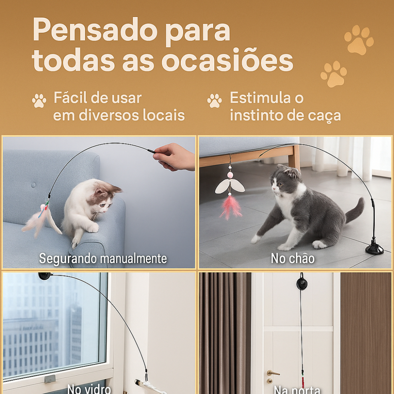 Kit 2 Brinquedo Varinha Gato Pena de Passaro Com Ventosa Fixa No Chao