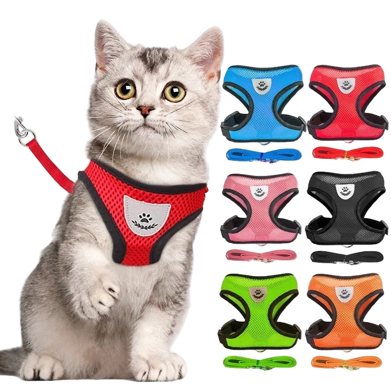 Guia Coleira de Malha Flexível com Colete Peitoral Ajustável para Cão Cachorro Gato Animais FLUX