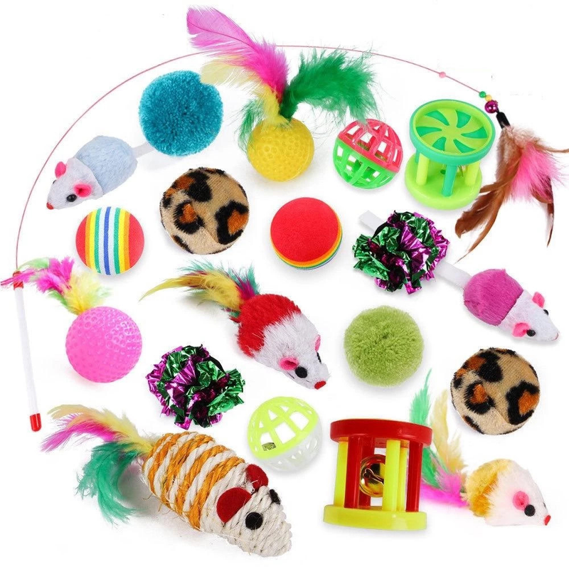 Kit 7 Brinquedos Sortidos Para Gatos Ratinho Bolinha e Varinha Gatinho O Kit 7 Brinquedos Sortidos Para Gatos é perfeit