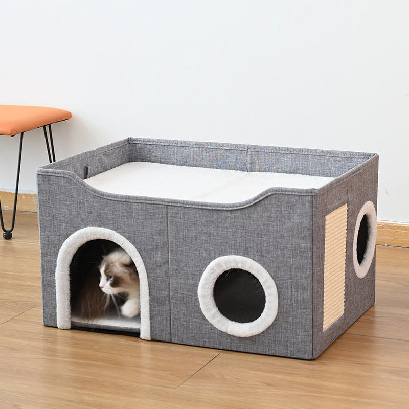 Casinha Gato Casa Cama Caminha Com Arranhador e Bolinha De Pelucia Para Gatos Pet 2 Andares Moderna.