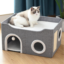 Casinha Gato Casa Cama Caminha Com Arranhador e Bolinha De Pelucia Para Gatos Pet 2 Andares Moderna.